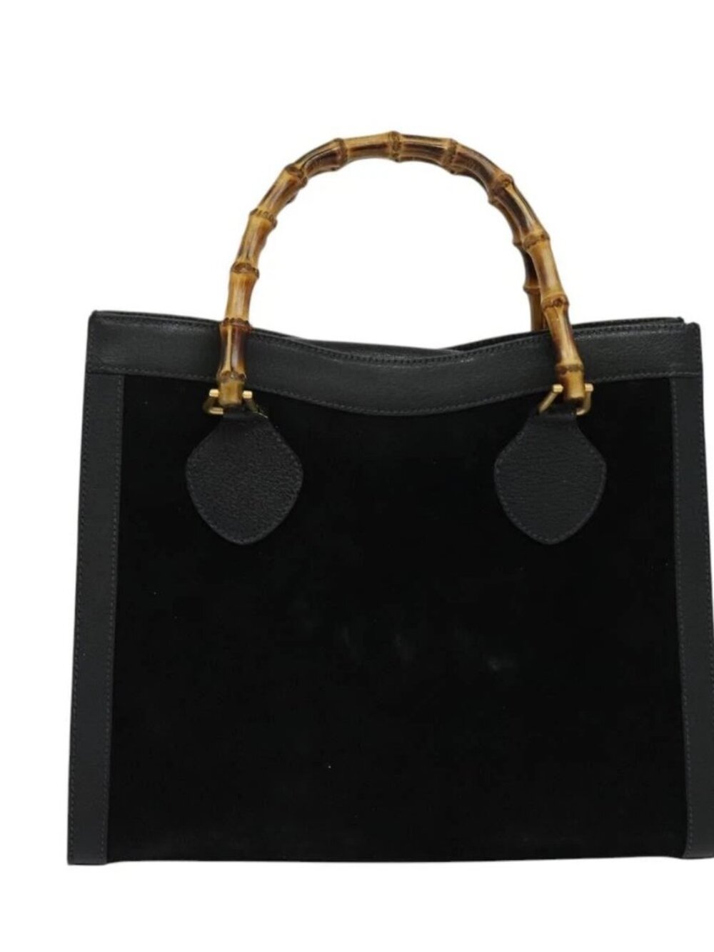 GUCCI Bamboo Hand Bag Suede Black Gold 002 1095 0260 Auth ep9070 - Picture 2 of 16